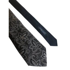 John W Nordstrom Paisley Leaf Silk Tie Mens Black Silver Necktie Office Formal